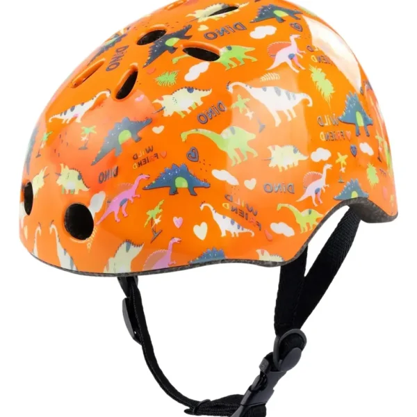 Casco de Seguridad Infantil para Bicicleta, Scooter y Patines | talla S (48-53cm) – Dinosaurios anaranjado