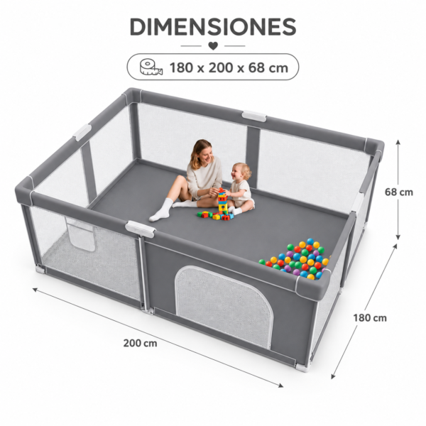 Corralito Plegable para Bebé 180 × 200 × 68 cm | Incluye Colchón, Bolsa de Transporte y Bolas Oceánicas