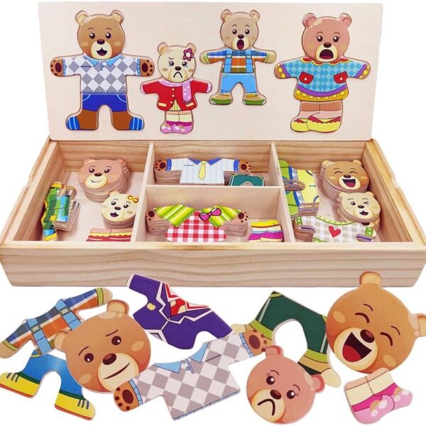 Rompecabezas de Madera Familia de Ositos para Vestir – Juego Educativo Montessori (72 piezas)