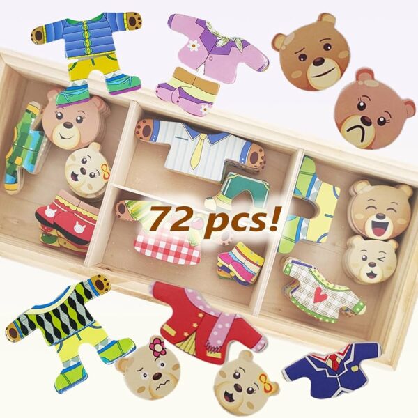 Rompecabezas de Madera Familia de Ositos para Vestir – Juego Educativo Montessori (72 piezas)