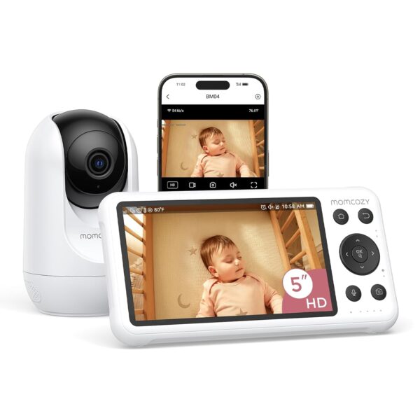 Monitor de Bebé Inteligente Momcozy BM04 WiFi con Cámara 1080P, Pantalla 5”, App, Visión Nocturna, Audio Bidireccional y Detección de Movimiento y Llanto