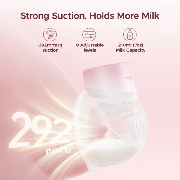 Sacaleches o extractor portátil Momcozy S12 Pro Quick de 24mm, incluye bridas 21mm, batería de larga duración, capacidad 210ml, color blanco, una copa