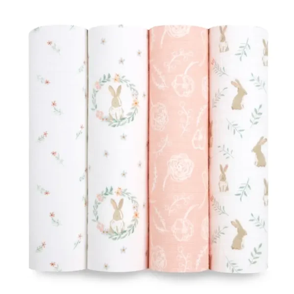 Set de 4 Mantas Muselina Aden + Anais Essentials Blushing Bunnies 112 x 112 cm | 100% Algodón