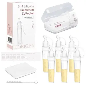 Kit Colector de Calostro Horigen MomFree – 6 Unidades de 0.2 fl oz, Silicona Grado Alimenticio para Recién Nacidos