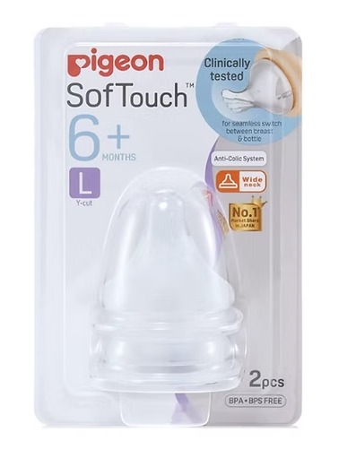 Tetina Pigeon SofTouch Flujo L 6+ Meses – Boca Ancha, Anticólicos