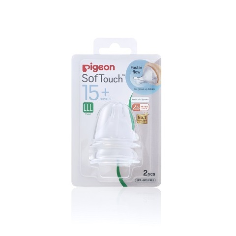 Tetina Pigeon SofTouch Flujo LLL 15+ Meses – Boca Ancha, Anticólicos