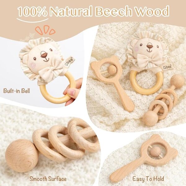 Set de Regalo para Bebé León 10 Piezas | Manta Muselina, Manta de Apego, Sonajeros de Madera, Cepillo y Accesorios para Recién Nacido