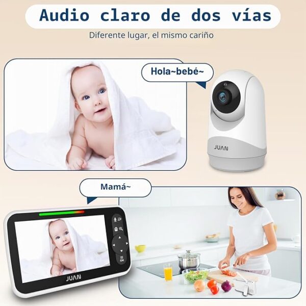 Monitor de Bebé JUAN con Cámara y Audio — 100% Privado, Sin WiFi | Largo Alcance 1000 pies con Zoom PTZ 320°