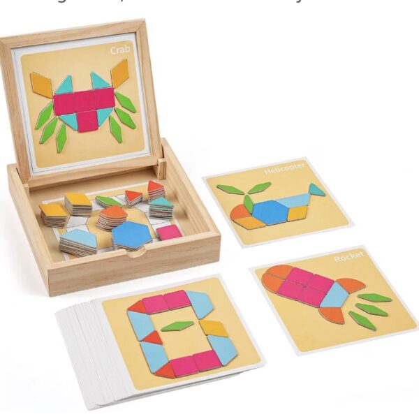 Juego Magnético de Bloques de Madera Montessori 130 Piezas | Tangram Educativo STEM con Tarjetas de Patrones para Niños de 4 a 8 Años