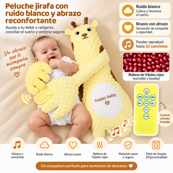 Peluche Calmante para Dormir Bebé con Palmadas Automáticas y música– Ayuda Antisobresalto Ajustable, jirafa