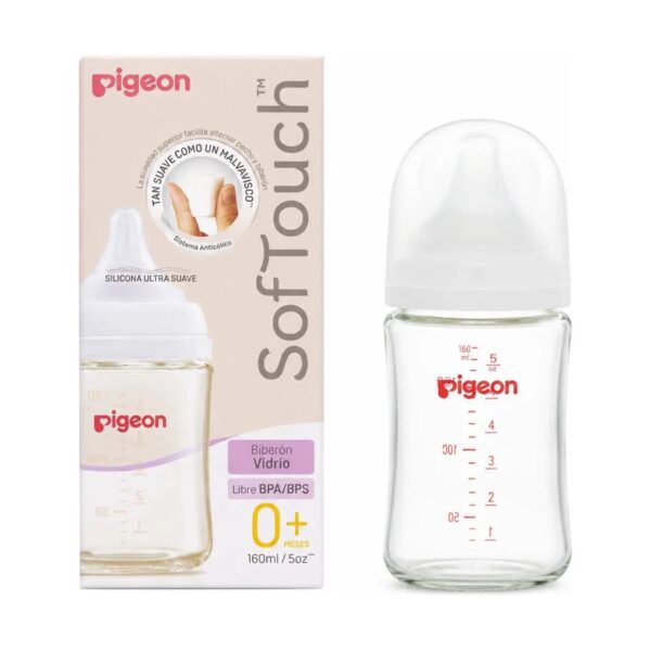 Biberón Pigeon SofTouch de Vidrio 160 ml / 5 oz – Tetina SS 0+ Meses