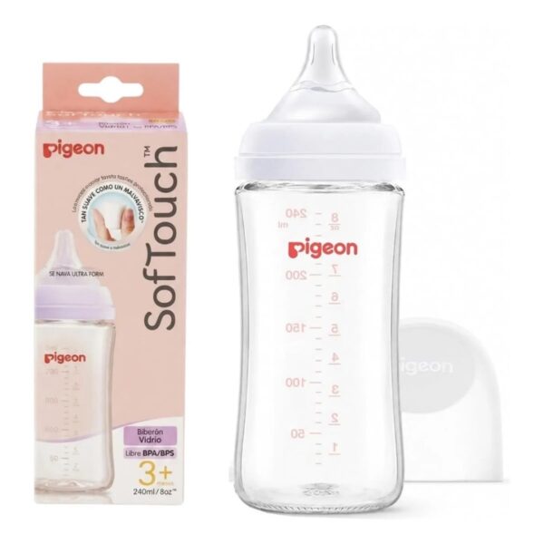 Biberón Pigeon SofTouch de Vidrio 240 ml / 8 oz – 3+ Meses