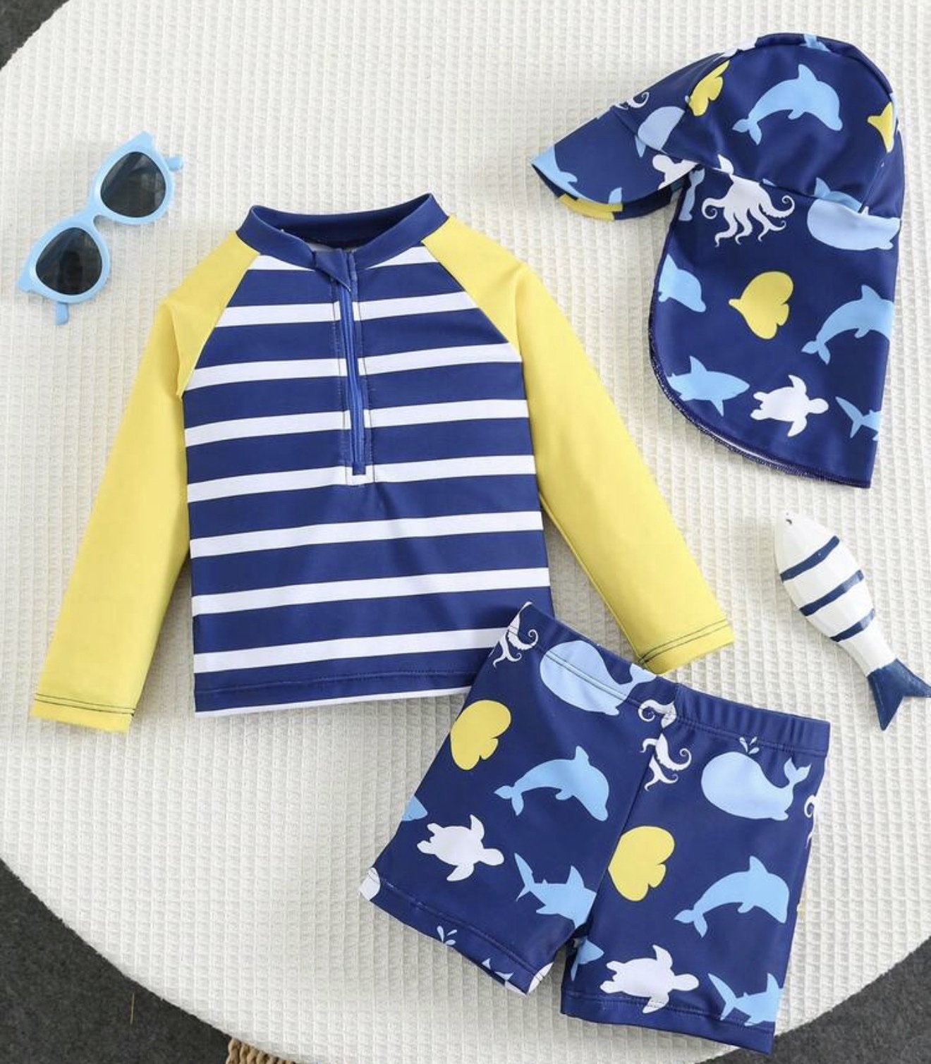 Set de Baño, traje de baño para Niño 3 Piezas con Protección Solar 6-9 meses y 9-12 meses– Océano
