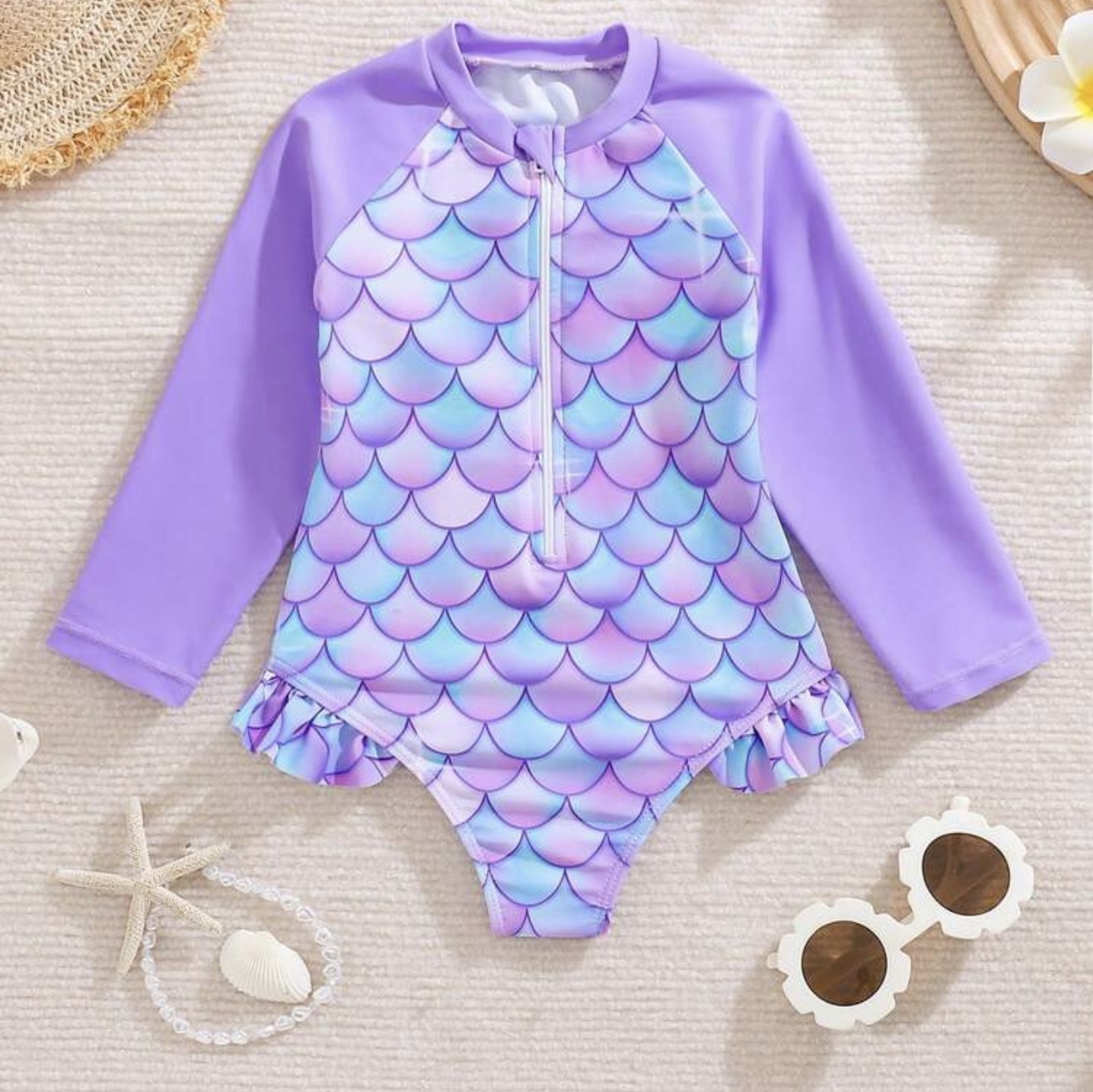 Traje de Baño para Niña Manga Larga 6-9 y 9-12 meses– Sirena