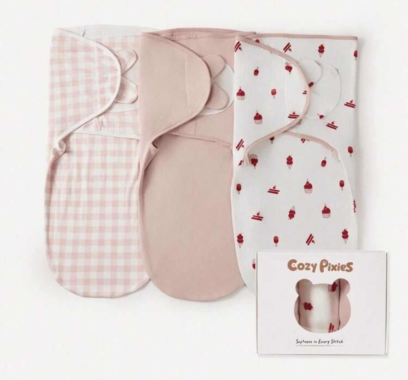 Set de 3 Mantas o swaddle Envolventes para Bebé – Rosa