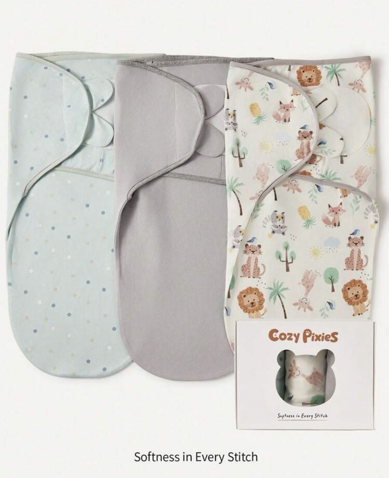 Set de 3 Mantas o swaddle Envolventes para Bebé – Animalitos