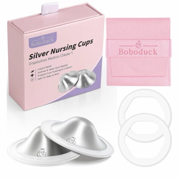 Boboduck The Original Copas de Plata 925 para Lactancia – Protectores de Pezón para Amamantar, Alivio y Protección de Pezones Agrietados (Talla XL)