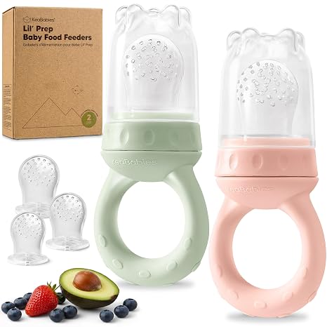KeaBabies Alimentador de Frutas para Bebés – Set de 2 Unidades | Chupete de Silicona para Frutas, Leche Materna y Alimentos Congelados | 6+ Meses