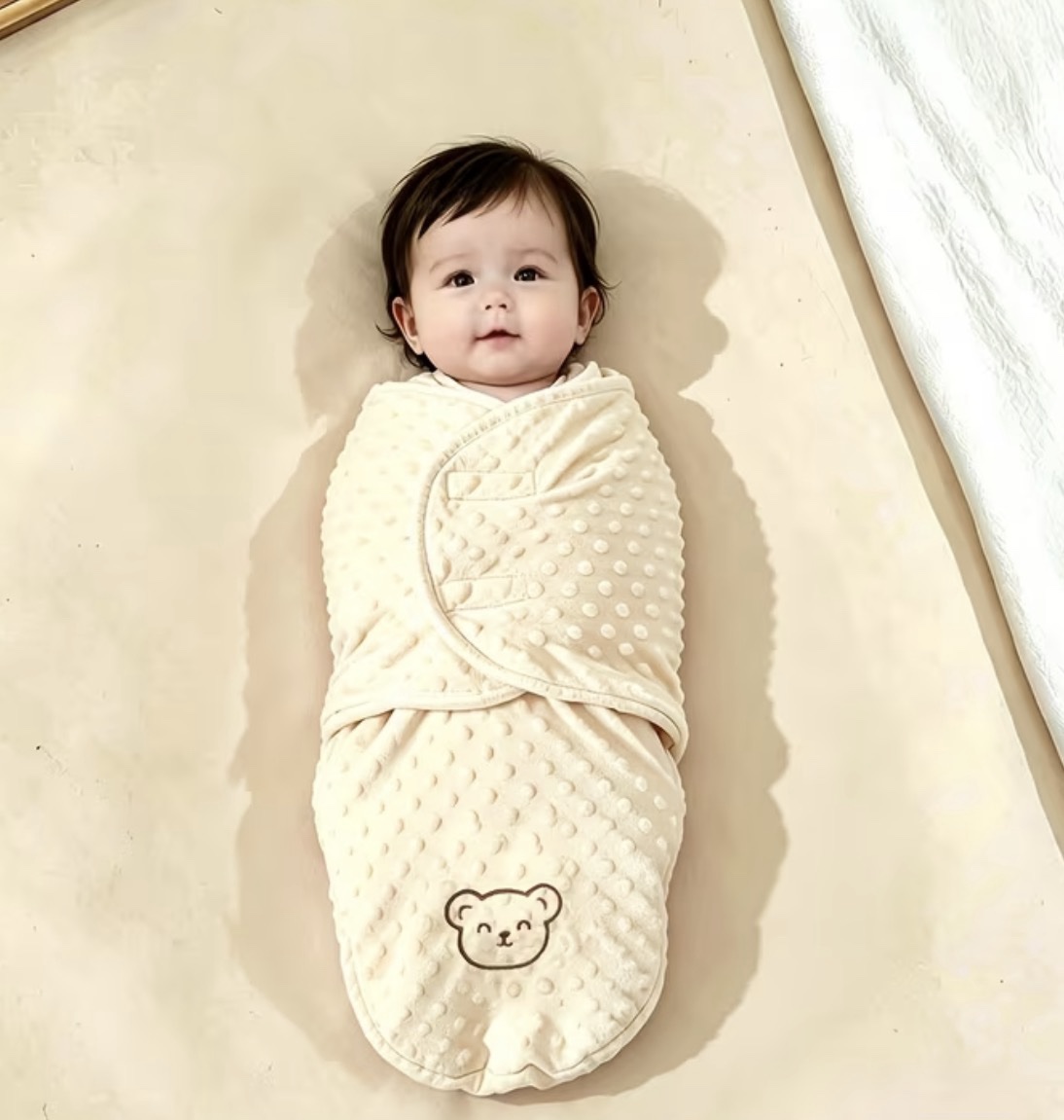 Cobija o swaddle Envolvente para Bebé Recién Nacido con Textura de Burbujas 3D – Osito Beige