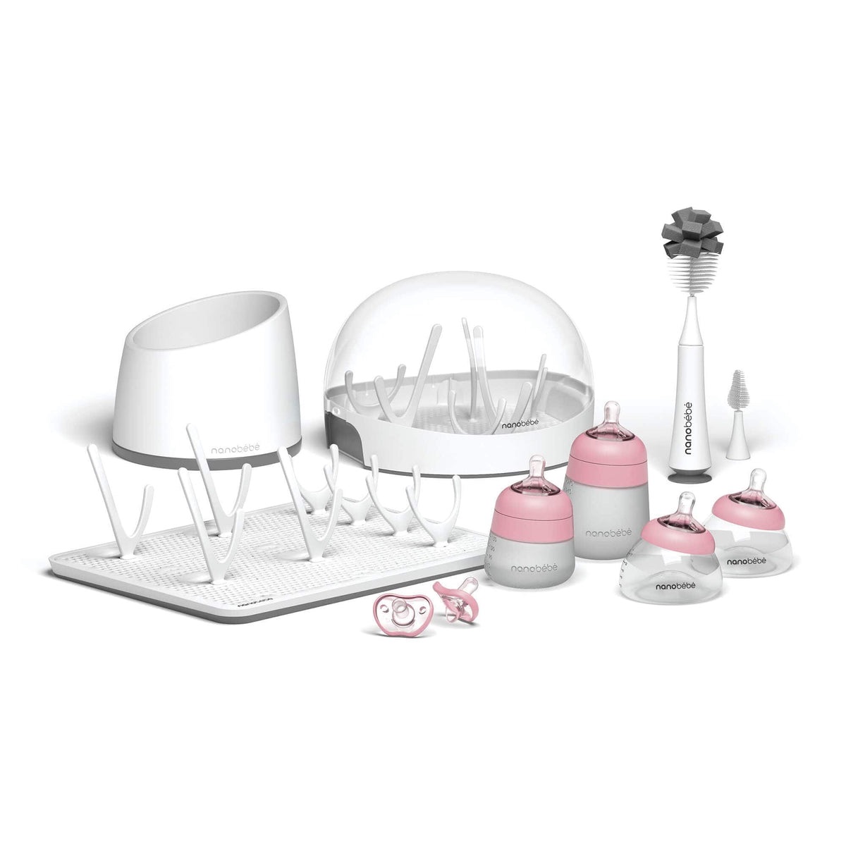 Set de Alimentación para Recién Nacido Nanobébé Ultimate Newborn – Biberones, Esterilizador y Accesorios, color rosado