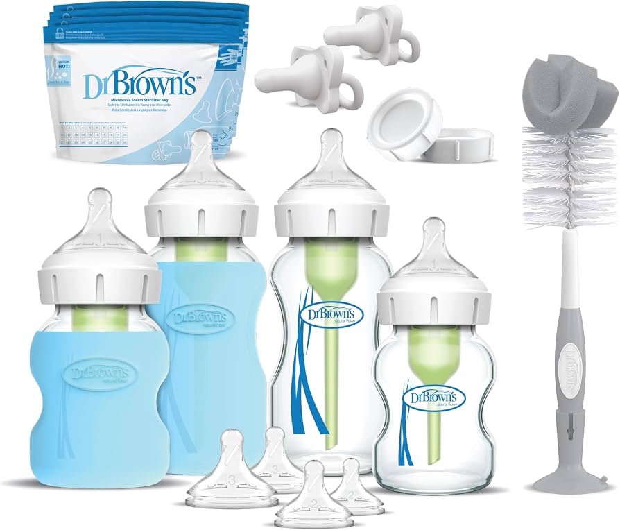 Set de Biberones de Vidrio Anticólicos Dr. Brown’s Options+ – Kit de Inicio con Accesorios